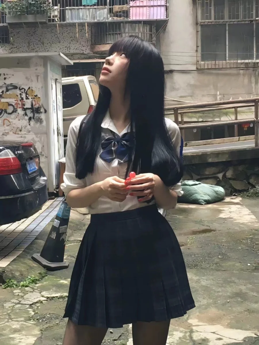 Conjunto de Falda Larga y Blusa de Cuello Alto para Mujer, Estilo Dulce y Elegante, Ajustado, para Estudiantes, Mezcla de Algodón, Color