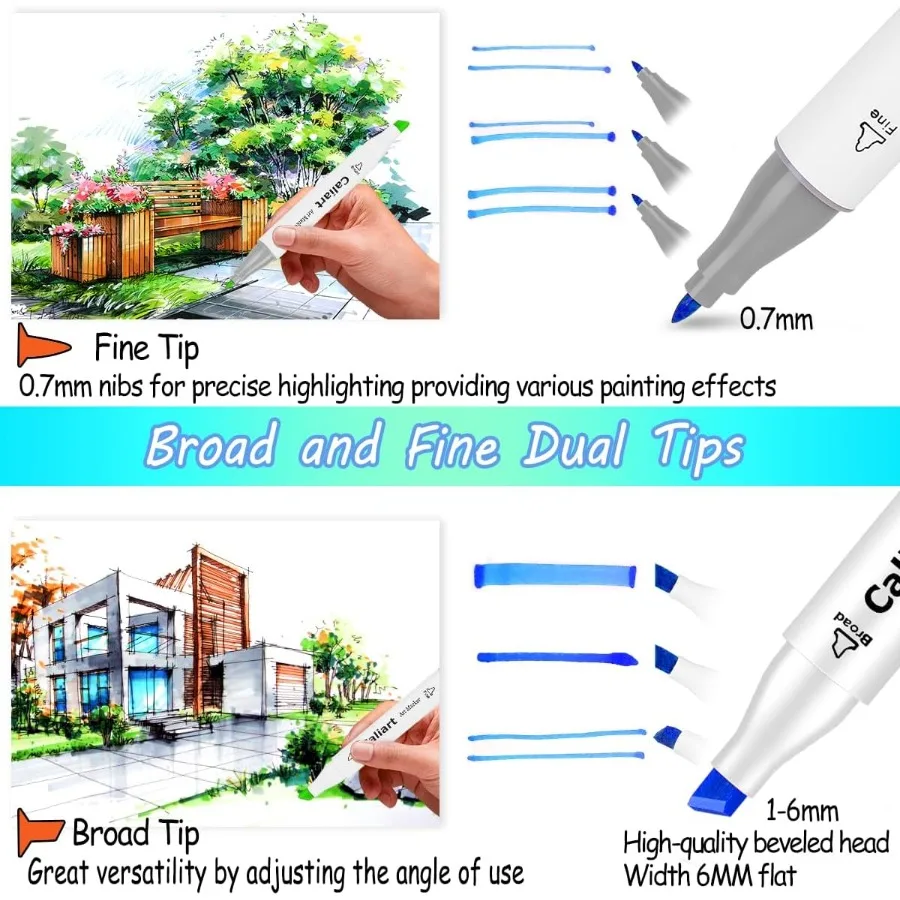 كاليارت 41 لونًا علامات فنية ذات طرف مزدوج علامات كحولية دائمة أقلام رسم ملونة أقلام تحديد مع Cas #5
