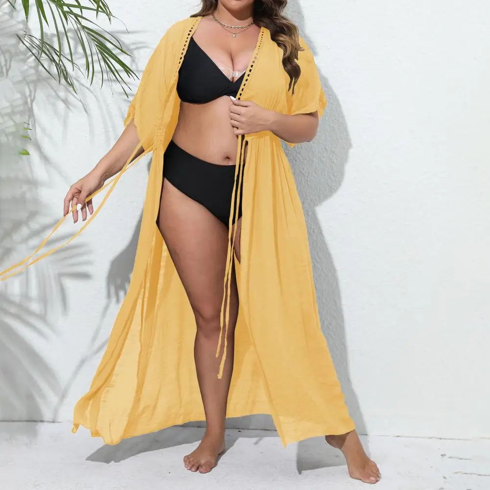 

Sexy Long Blouse Stylish Women's Beach Cover-up Cardigan with Lace Detailing for Sun Protection Poolside Tanning Loose for Women