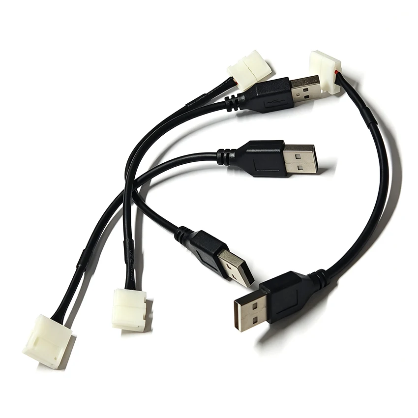 5PCS LED Connector USB Cable to 2Pin 8MM/10MM Solderless Quick Connectors For 5V 2835 3528 5050 LED Light strip