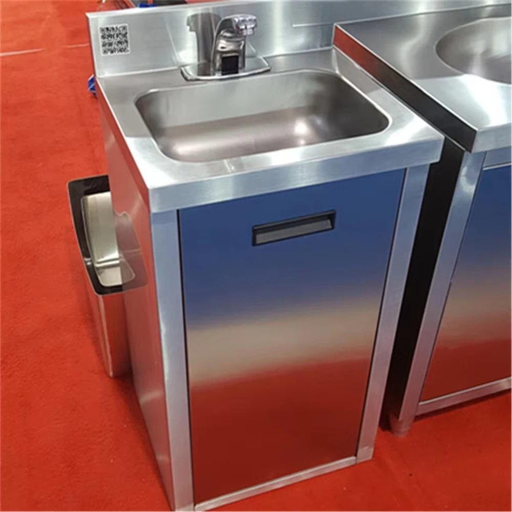 freestanding stainless steel sink rectangular cabinet basin with single hole faucet installation, suitable for hotels