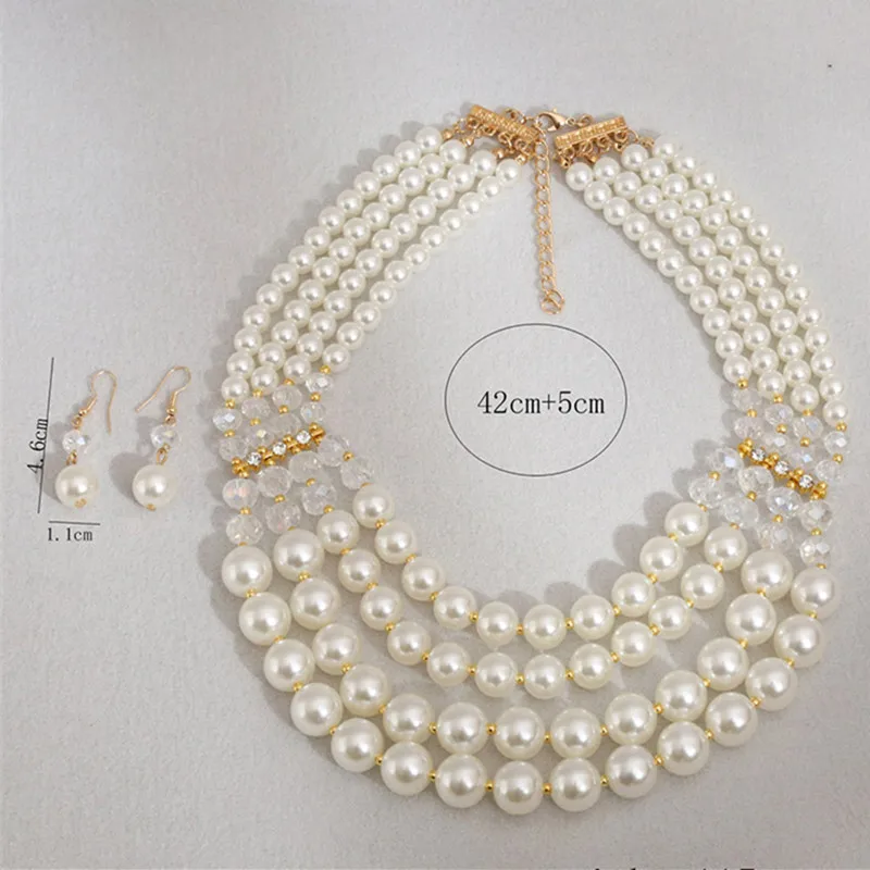 Fashion Ethnic Style Jewelry sets Simulated Pearl Multilayer Necklace Earrings Set For Women Bijoux Vintage Women Accessoires