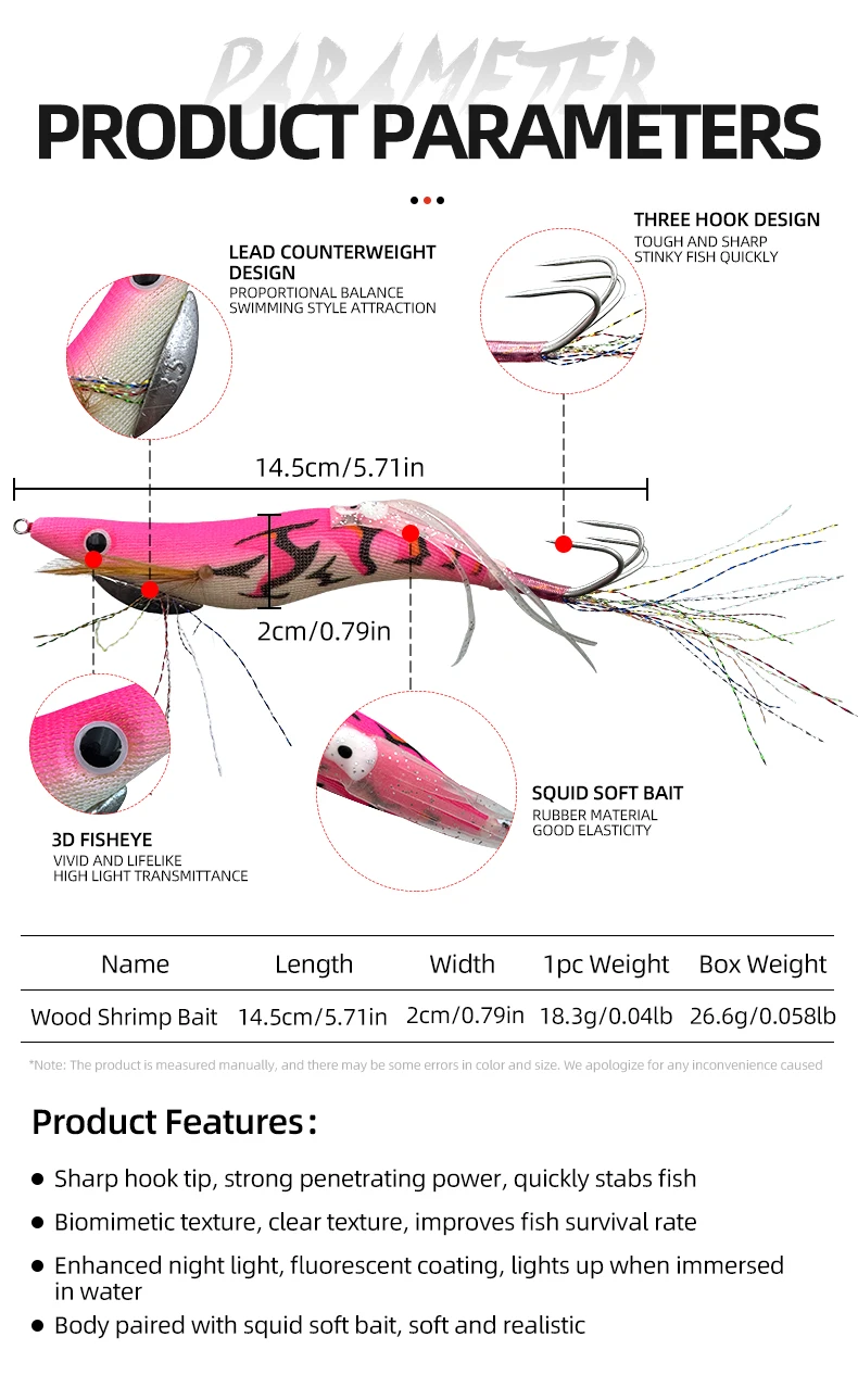 ShareShark 3.5 Holz-Garnelen-Tintenfisch-Jig-Köder UV-Leuchtend Simulierter Künstlicher Garnelenköder Tintenfisch Oktopus Salzwasser-Angelzubehör – Detail 2