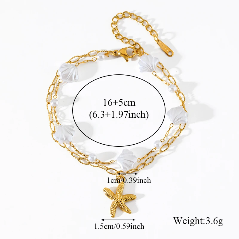 EILIECK 316L Edelstahl Seestern Muschel Perlen Halskette Armband Ohrringe Set für Damen Mode Wasserdichter Strand Schmuck Geschenk – Detail 7