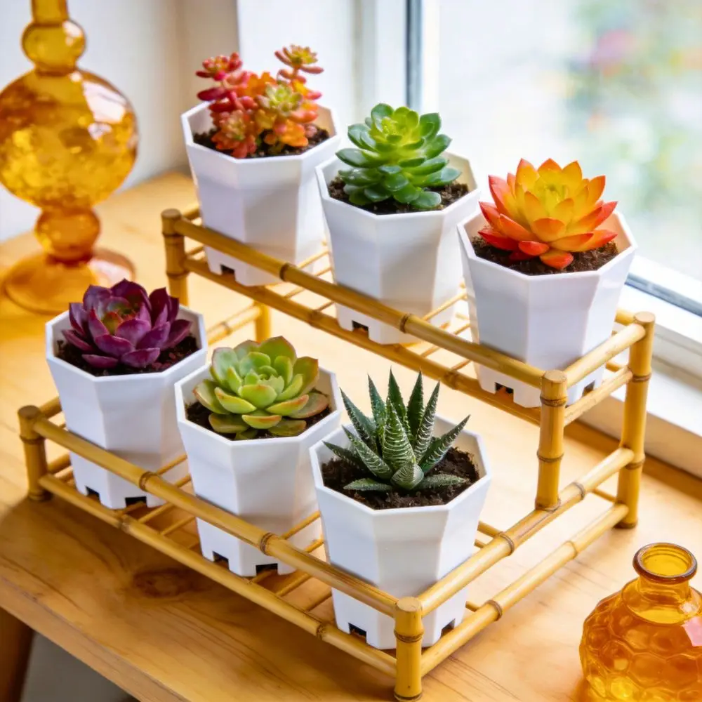 6/12pcs Geometric Octagon Plastic Flower Pots Drainage Design Mini Planter for Succulent Cactus Indoor Desk Decor YMY