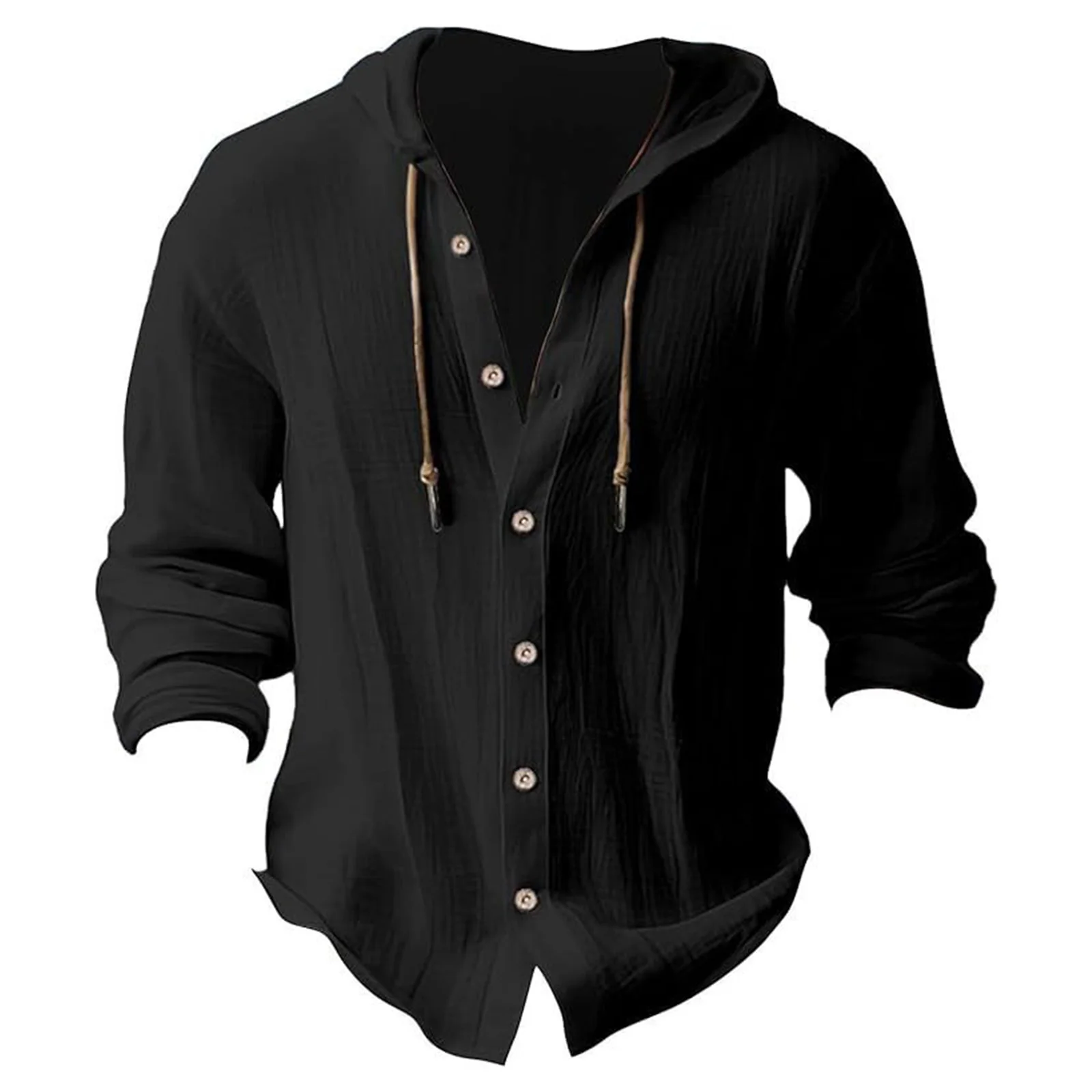 패션 남성 캐주얼 후드 티셔츠 탑 긴 소매 V넥 코튼 린넨 텍스처드 셔츠 블라우스 사무실 주말 일상 외출용