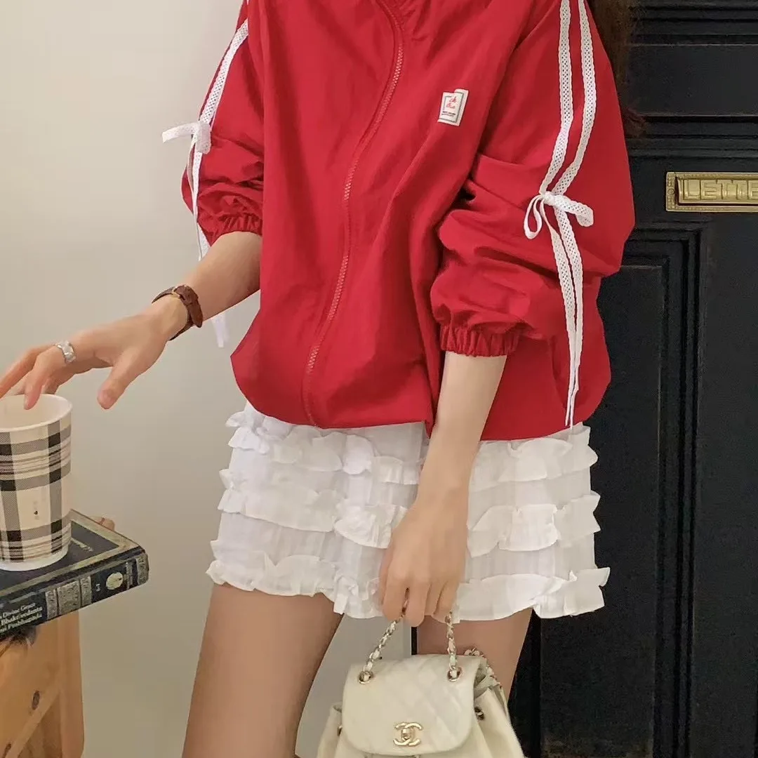 Korean Style Chic Fashionable Windbreaker Sun Protection Clothing with Lace Belt Design All-Match Outerwear for Women