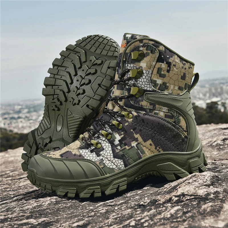 

Green Camouflage Men's Combat Tactical Boots Desert Waterproof Work Safety Boot Mountaineering Shoes Men Outdoor Trekking Boots