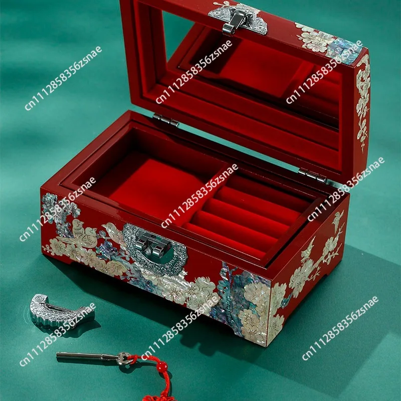 Lacquerware jewelry box, high-end storage box, wooden wedding and wedding gift box, dowry box