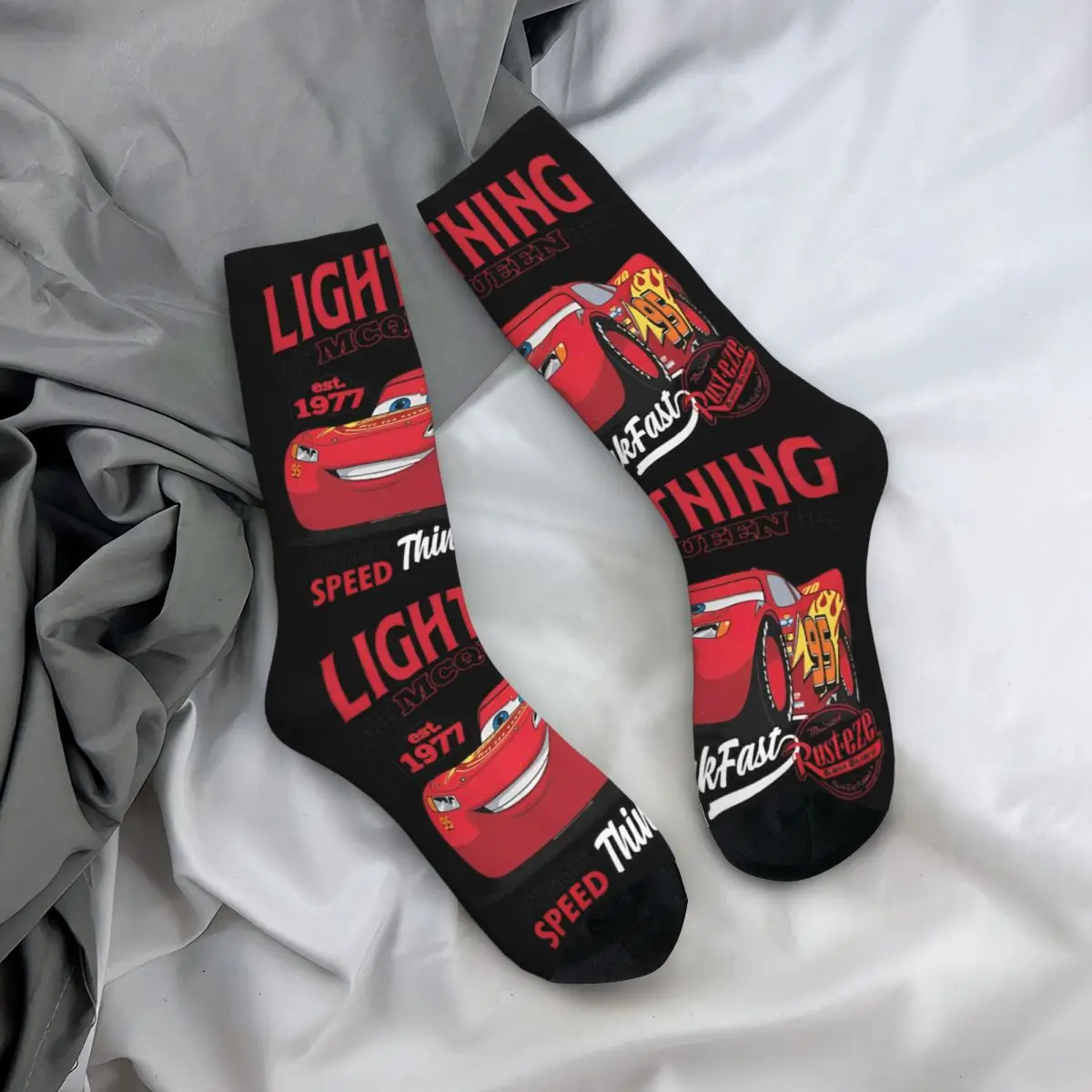 ELIN DESIGN-Chaussettes de Basketball en Polyester pour Homme et Femme, Modèle LightO2 McQueen Cars 95, Non ALD