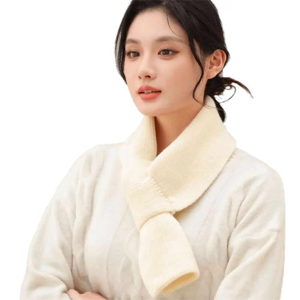 

Fashion Solid Color Knitted Scarf Windproof Soft Neck Thermal Warmer Cold Proof Casual Cross Short Scarf Women