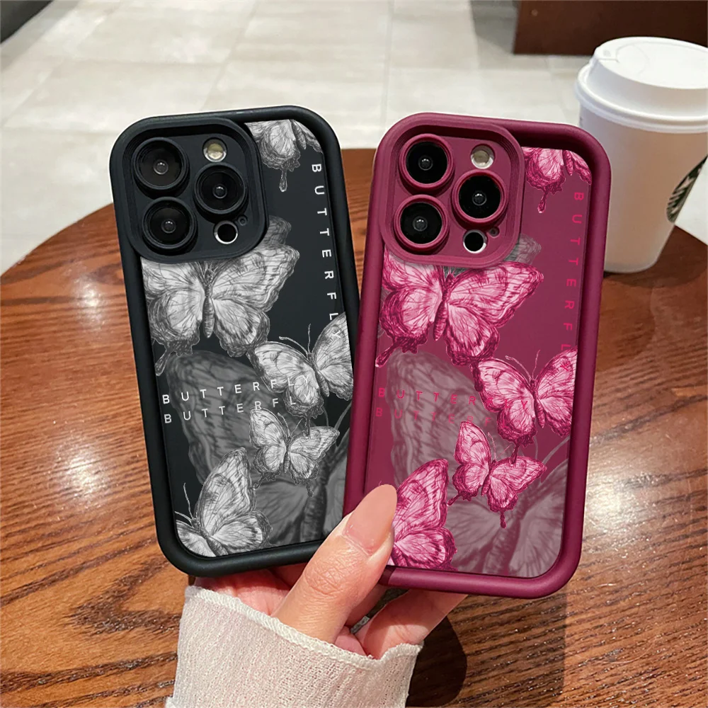 For Iphone 15 Pro Max Cases Retro Butterfly Lens Protection Phone Shell For Iphone 15 14 Plus 12 13 11 Pro Max Cover Silicone