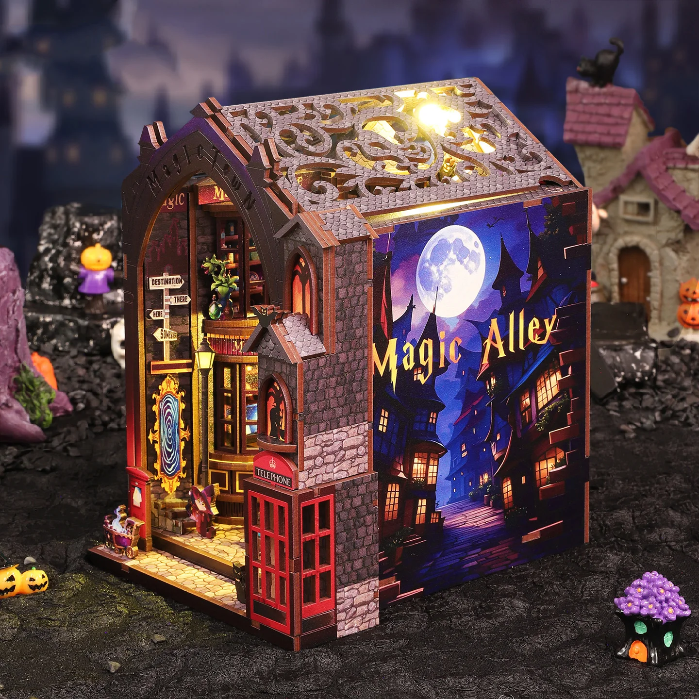 Nowy zestaw DIY: drewniany magiczny kącik książkowy, miniatura, model do samodzielnego montażu z oświetleniem, podpórka na książki, idealny na prezent urodzinowy dla przyjaciół.