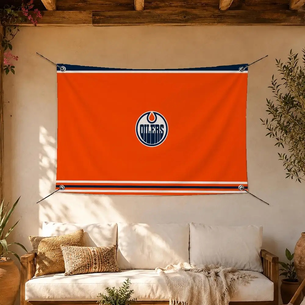 Pro Team Edmonton Oilers Flags Room Home Decor Wall‑Hanging Art Banner, Outdoor for Bedroom Party Background Decoration