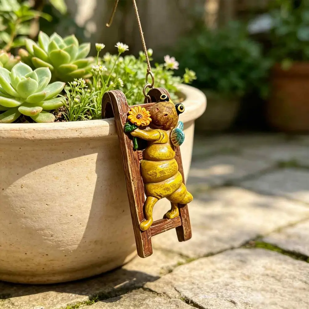 Cute Hanging Ornament Succulents Pot Ornament Cartoon Ladder Pot Hanger Resin Turtle Ladybug Bee Climbing Decor Cute for Balcony