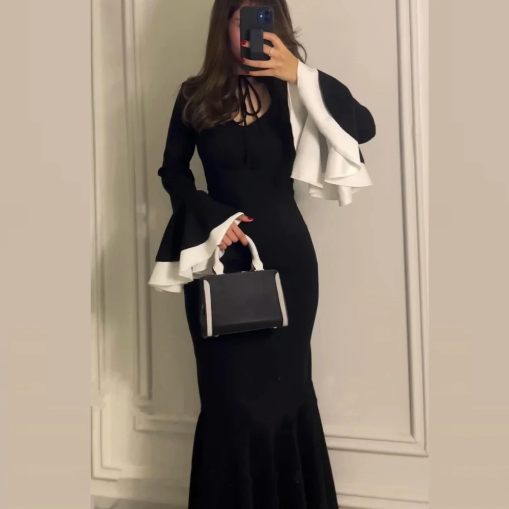 Customized  Jersey Ruffles Draped Ruched Formal Evening Mermaid V-Neck Bespoke Occasion Gown Long Dresses Saudi Arabia 