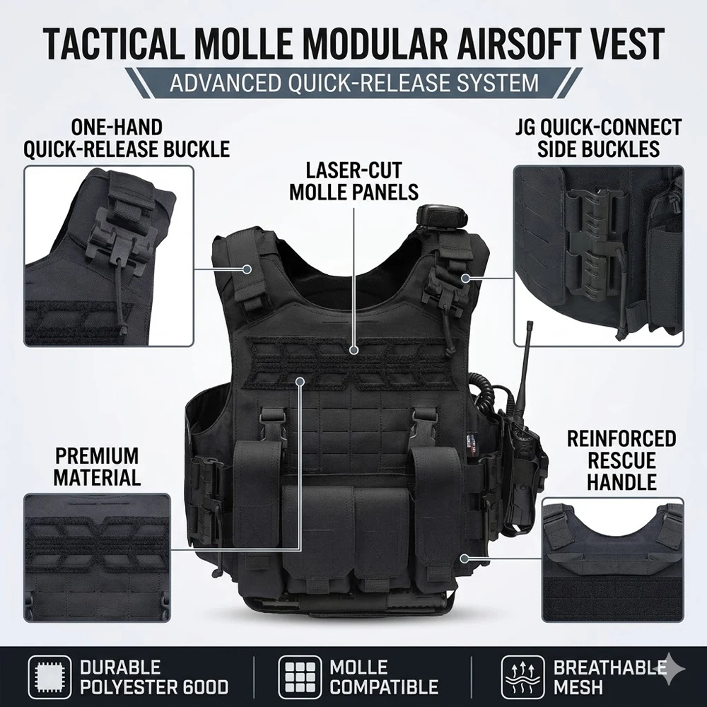 

Tactical Vest Quick Release Training Body Armor Airsoft Combat Molle Tactical Vest,forTraining Airsoft Protective Hunting Armor