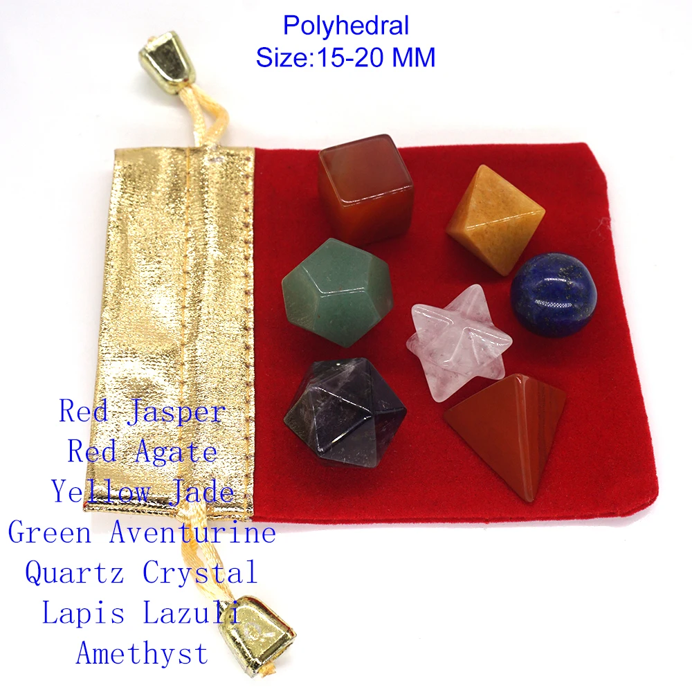 7pcs/Set Chakra Stones Palm Natural Healing Crystals Yoga Egg Reiki Merkaba Stars Polished Moon Statue Energy Polyhedral Skulls