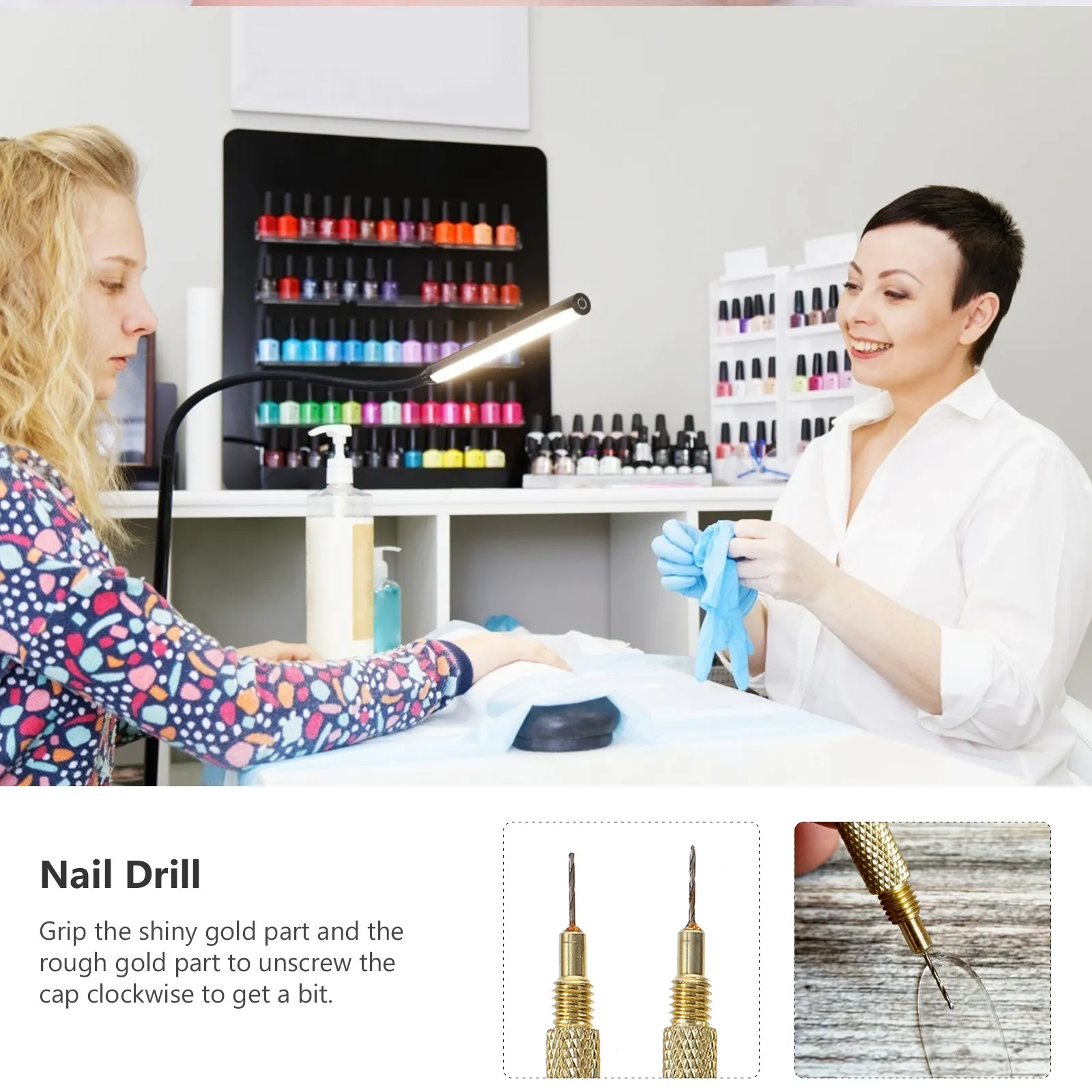 2Pcs Rough and Shiny Gold Nail Hand Drill Tool Simple Operation Long Life for Dangle Charm Piercing Nail Art Piercing Tools