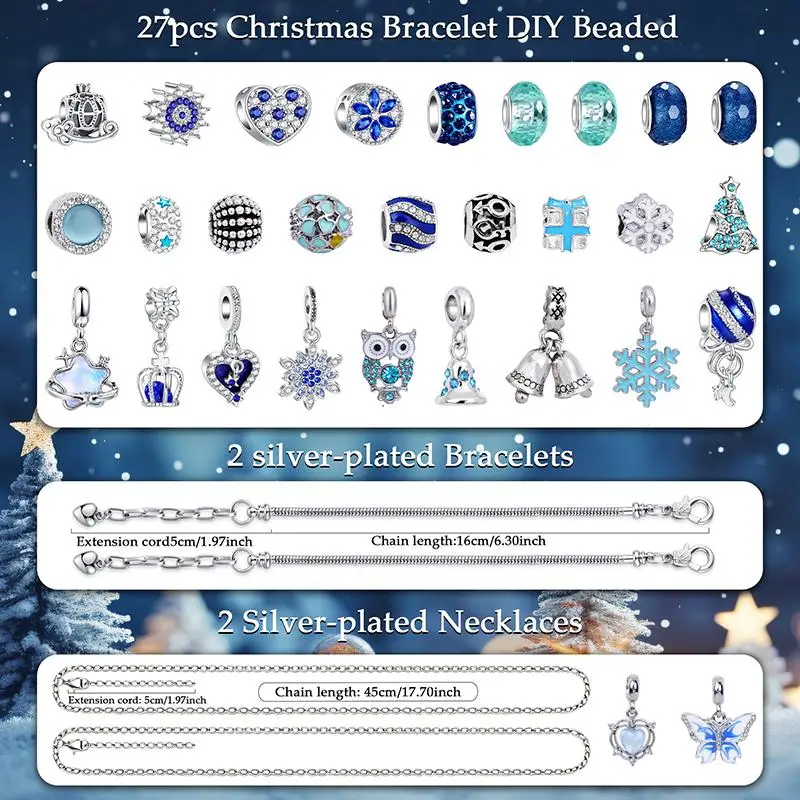 Christmas Advent Calendar Jewelry Making Kit With Multiple Themed Charms For DIY Bracelets And Necklaces For Girls Holiday Gift