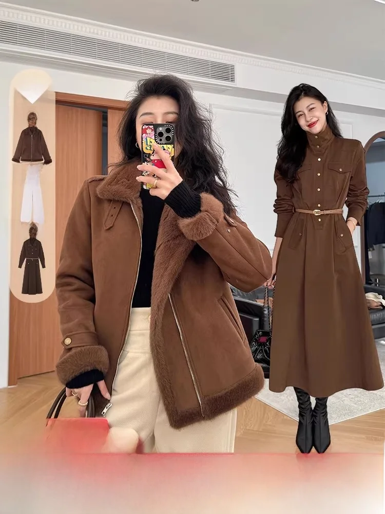 

Ch Zhang AXB Star Outerwear Dr Belted Khaki Pants Women's Casual Slim Fit Warm Zipper Long Sve Striped Pattern Coat Dr