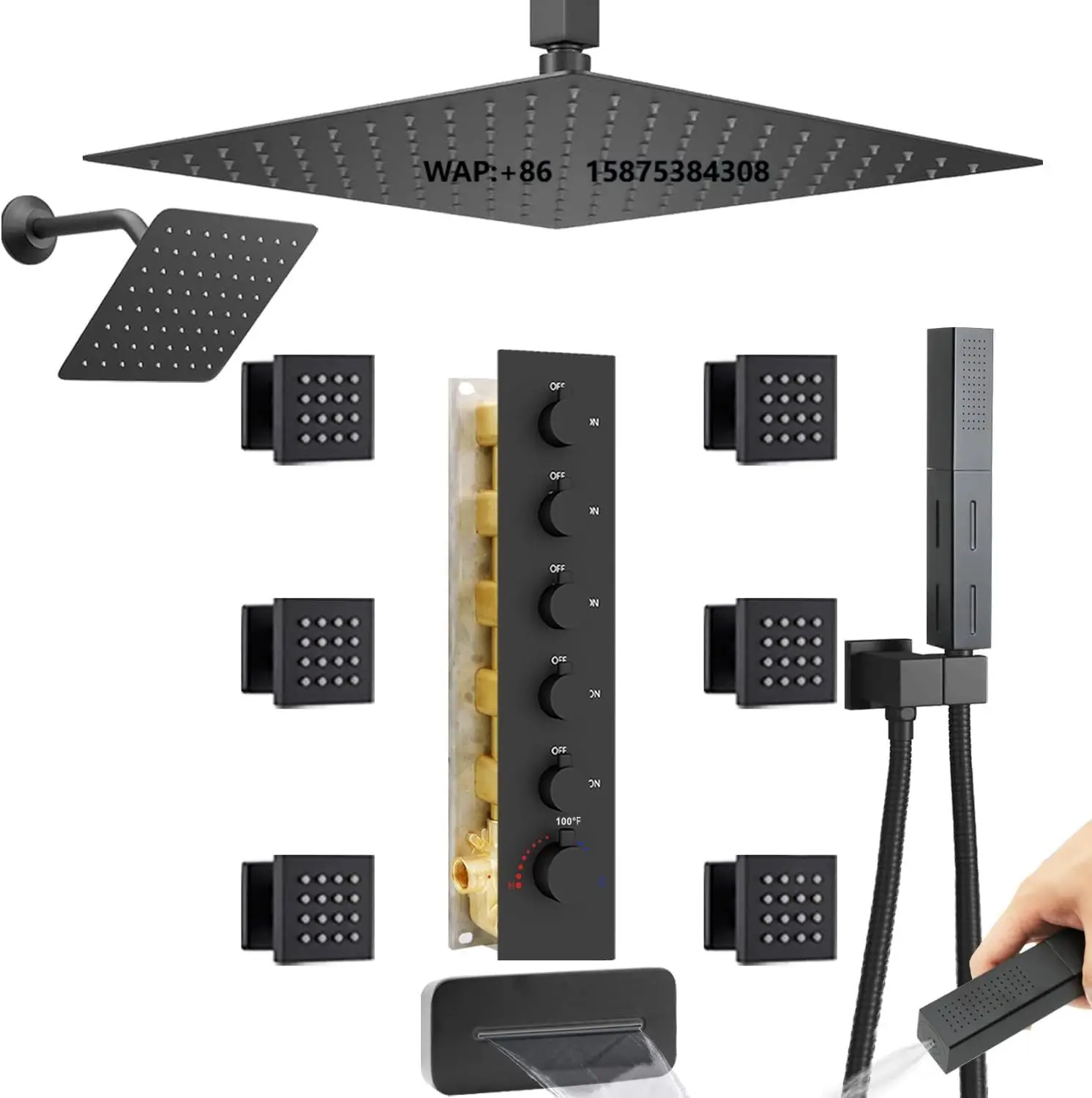 Thermostatic Dual Shower Head Full Body Shower System Can All Run Together Black Shower Set