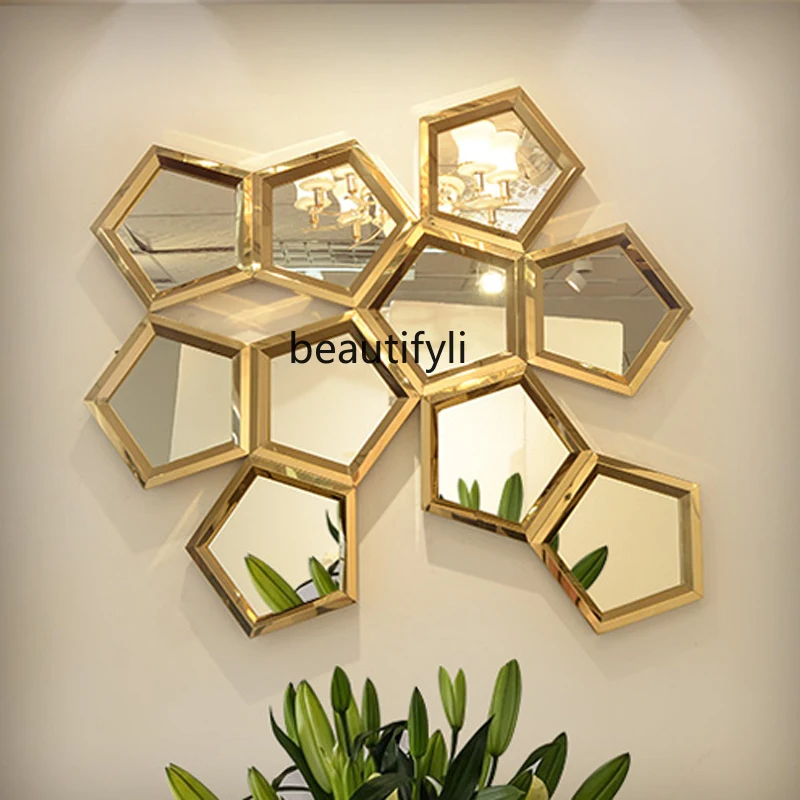 

Wall-mounted hexagonal splicing fashionable multilateral rhombuscombination mirror wall-mounted special-shaped decorative mirror