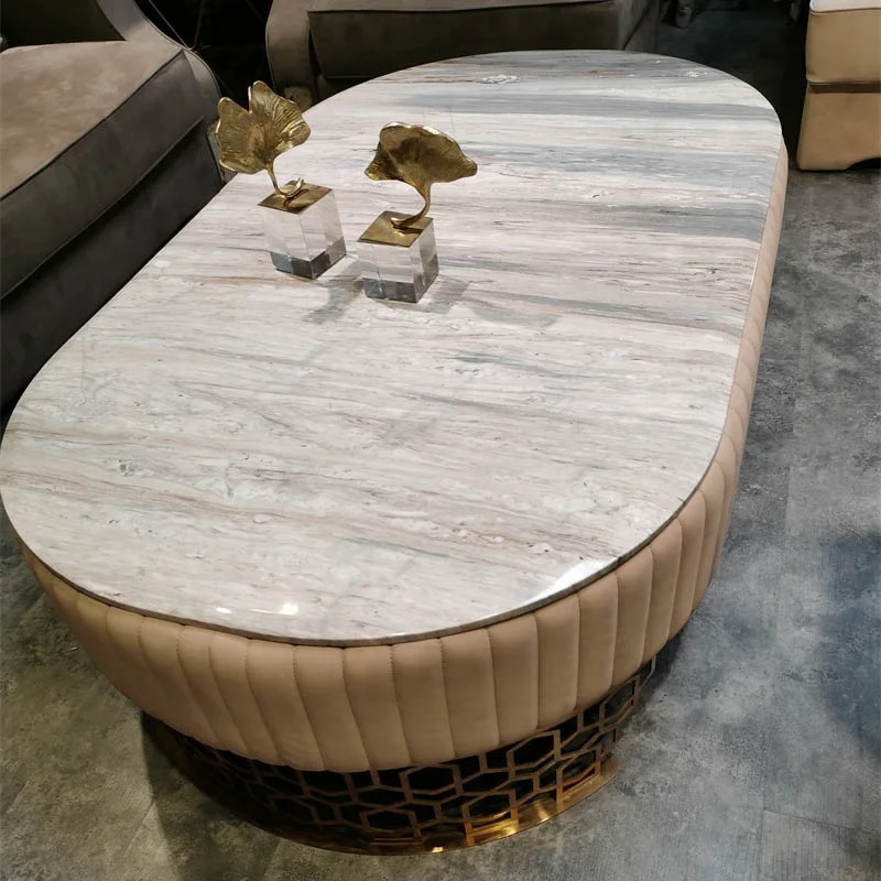 

Luxury modern coffee table, leather table top, marble base, suitable for living room furniture