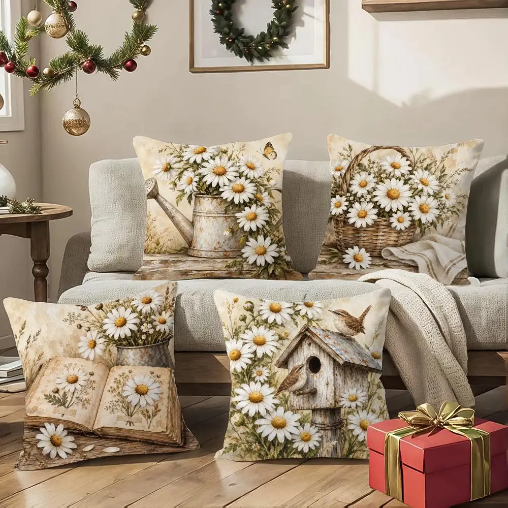Meadow Daisy Keepsakes Cushion Cover 1/4Pcs Soft Plush Cushion Case Throw Pillowcase Cozy Home Sofa Bed Living Room Decor