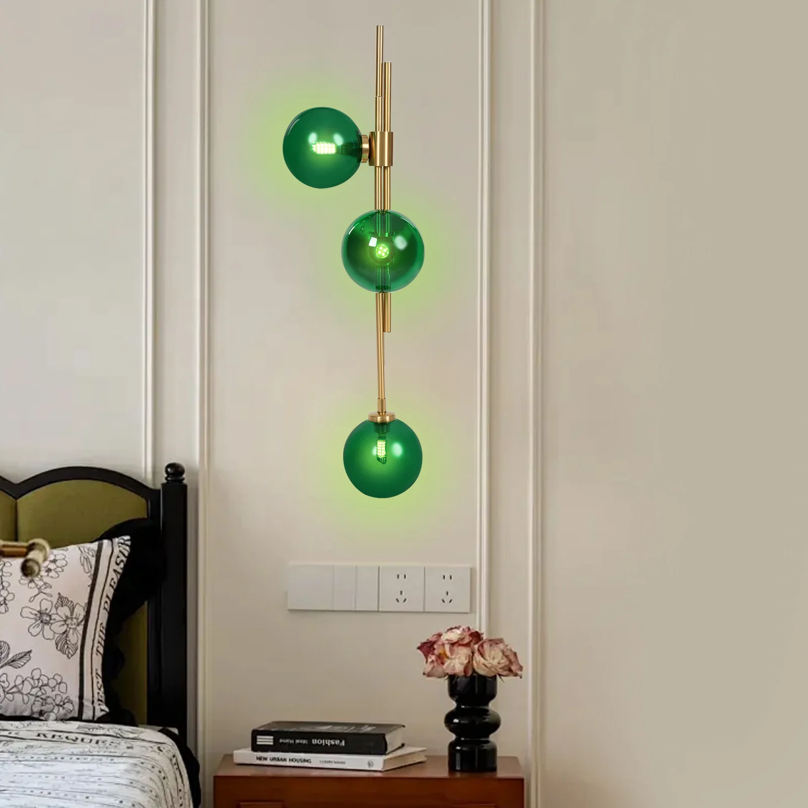 

Настенные светильники для спальни и гостиной, внутренние настенные зеленые светильники, настенный светильник из изумрудно-зеленого стекла с золотистой отделкой, декор для дома