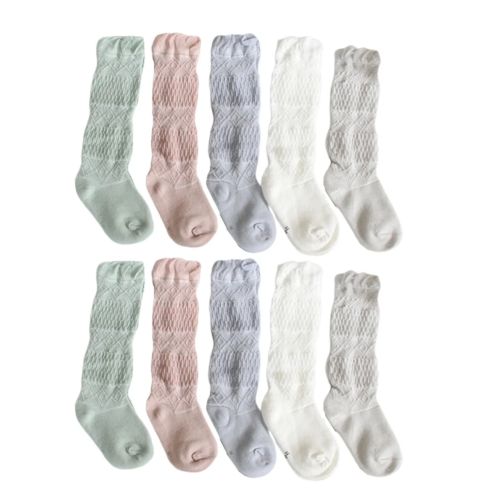 Calcetines de tubo largos para bebé de 0 a 1 años, medias hasta la rodilla elásticas suaves, color blanco, rosa, gris, azul oscuro, verde, Material de algodón, 5 uds.