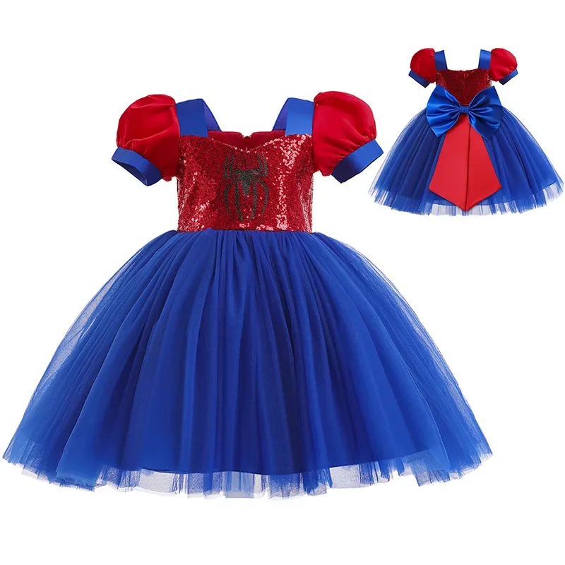 Kids Clothes for Girls Dress Cartoon Marvel Spiderman Sequins Dress Birthday Party Bow Dresses Halloween Christmas Tutu Dress