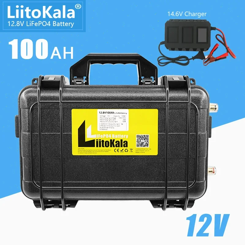 

LiitoKala 12.8V 100Ah LiFePO4 Battery Pack Build-in 100A BMS 12V 100Ah Waterproof for Solar Camper Yacht Inverter Engine Moto