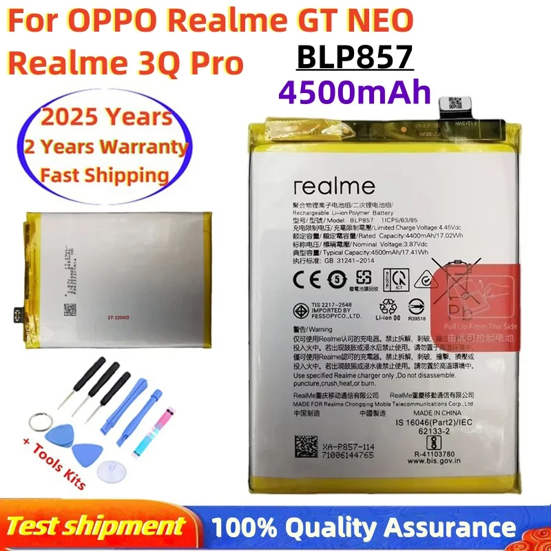 4500mAh Original Battery BLP857 For OPPO Realme GT NEO /Realme Q3 Pro Carnival Edition RMX3031 X7 Max 5G RMX2205 RMX3142 Phone