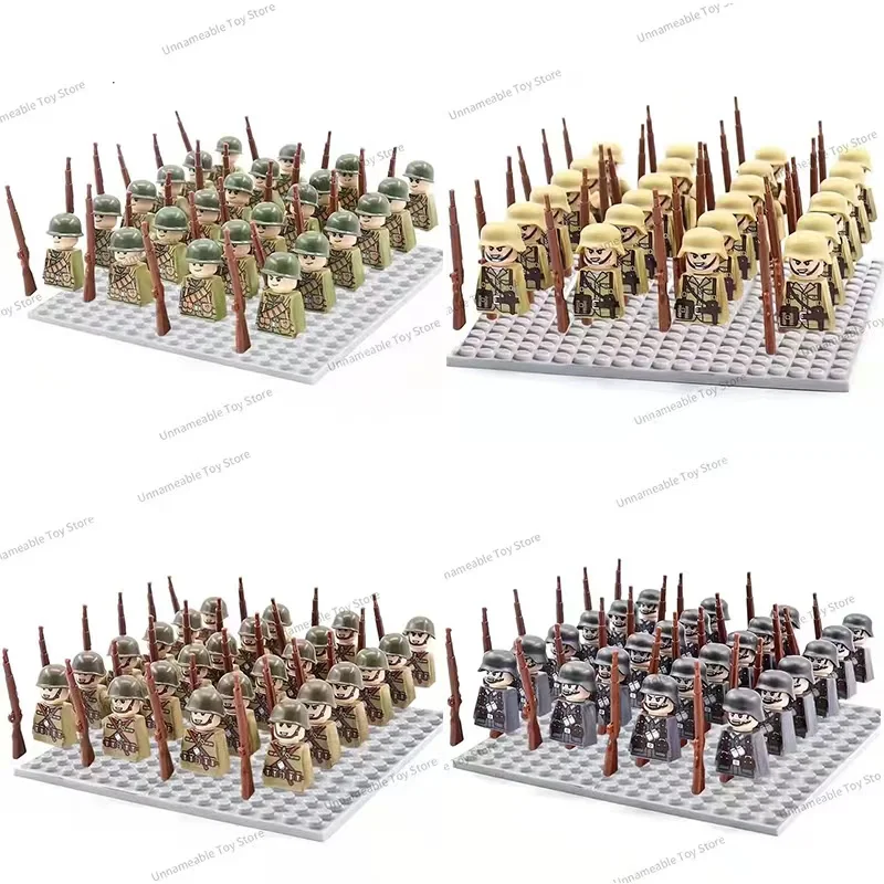 New 24pcs/lot WW2 Military Soldier Array Soviet US UK  China France Figures Building Blocks Children Toy War Toys Christmas Gift