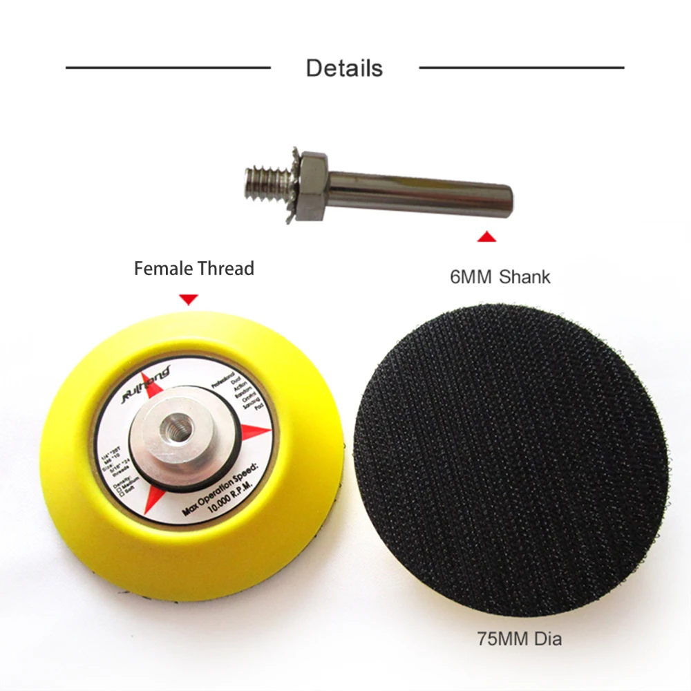 Almohadilla de respaldo de lijado de 75mm y 3 pulgadas, gancho y bucle con vástago de 6mm para pulir y moler, accesorios de herramientas eléctricas abrasivas