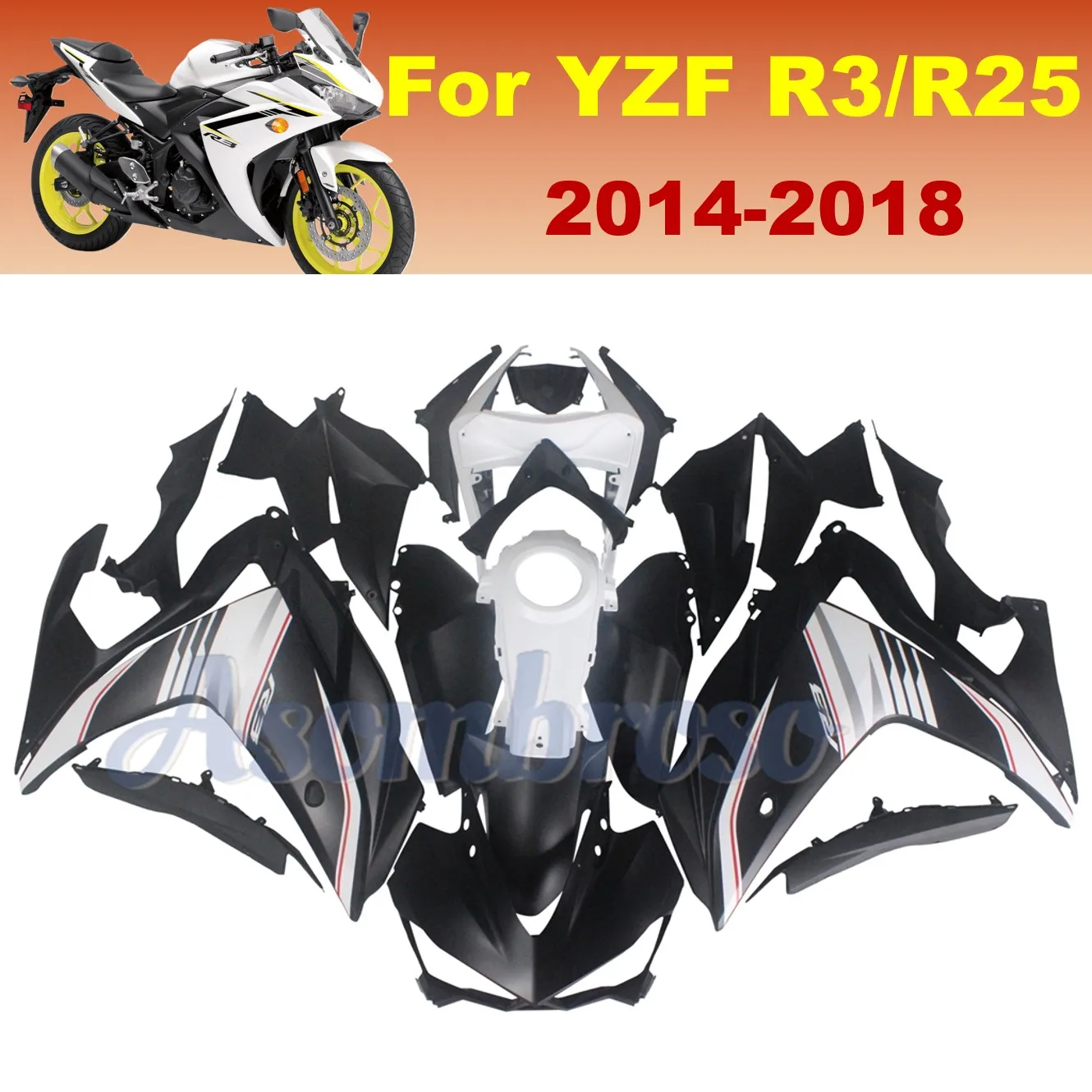 

ABS Plastic Fairings Set For Yamaha YZF R3 2014-2018 YZF-R25 2015 2016 2017 Sport Street Riding