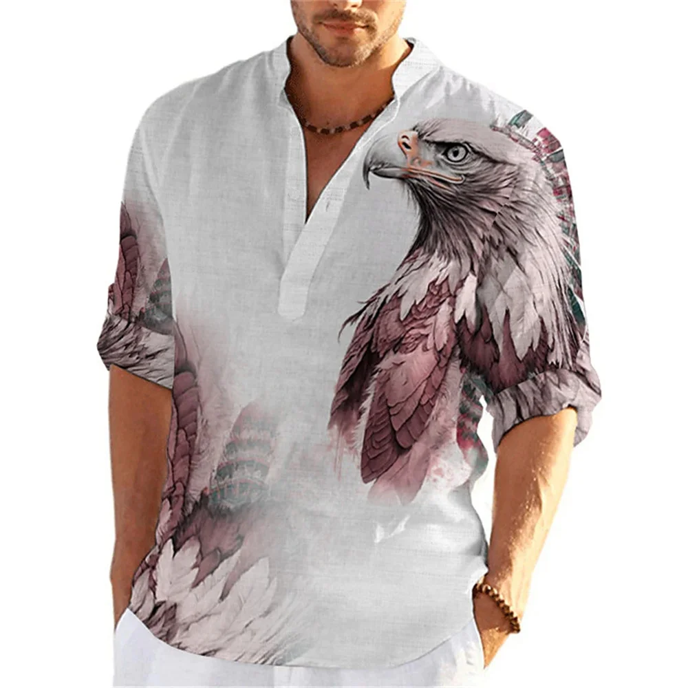 

Men's pullover animal pattern printed stand up collar half cardigan button up shirt fashionable luxury comfortable soft clothing