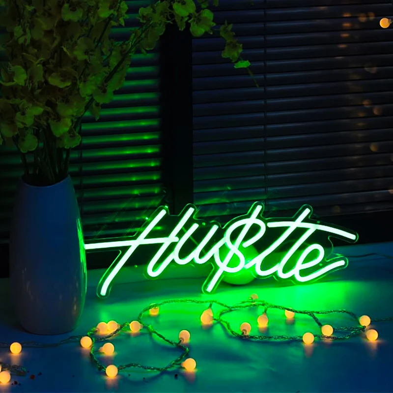 Hustle Neon Signs estilo clásico, adecuado para regalo de cumpleaños, hogar, dormitorio, sala de estar, estudio, oficina, colgante de pared, iluminación ambiental