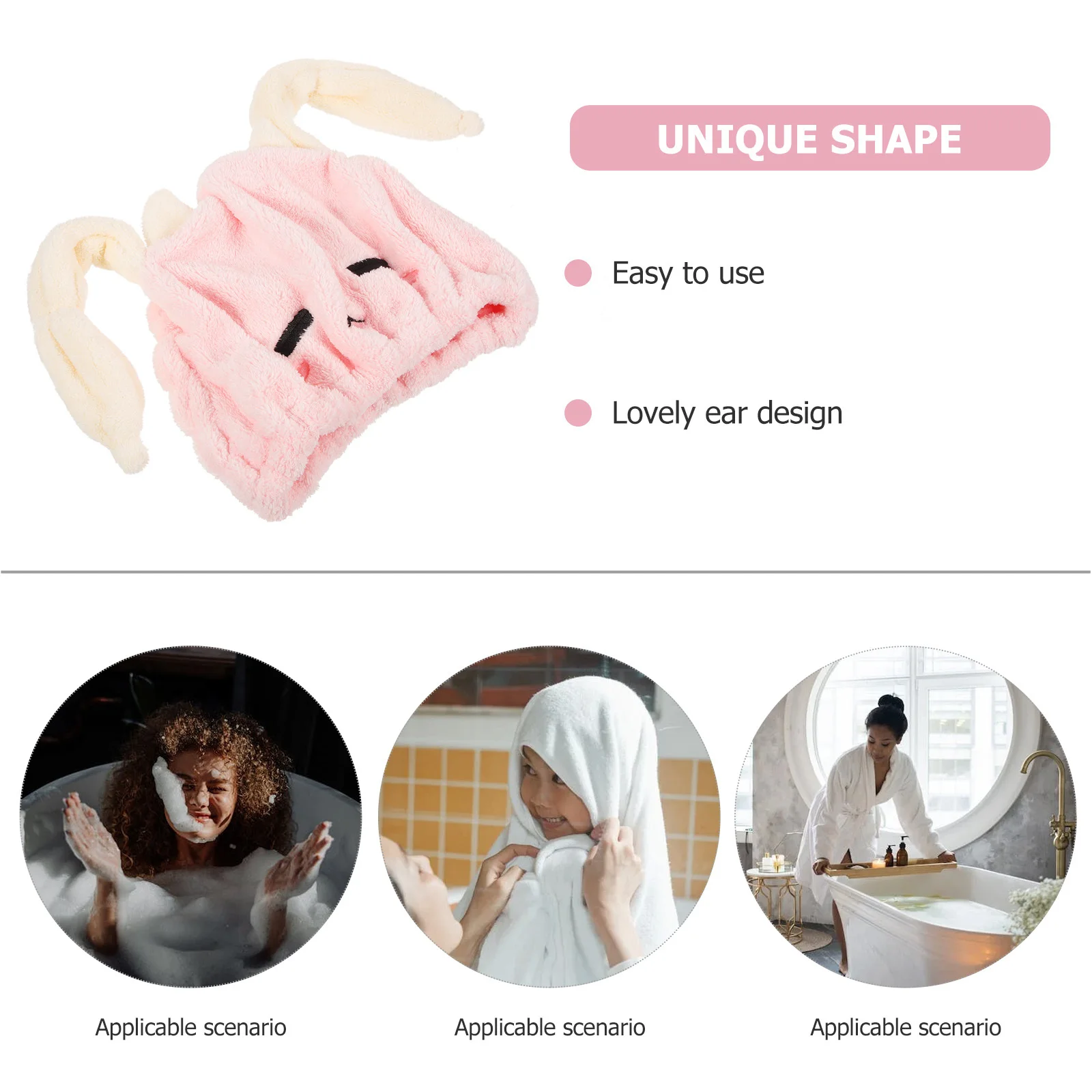 منشفة ماصة لتجفيف الشعر، غطاء لف الشعر، غطاء ناعم من الألياف الدقيقة، تصميم لطيف للأذن، منشفة سريعة الجفاف وسريعة الجفاف