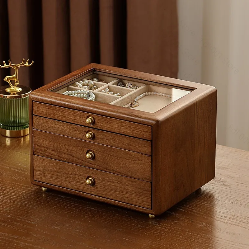 High-end Exquisite Solid Wood Jewelry Box, Multi-layer Earrings, Necklaces And Other Jewelry Anti-oxidation Box