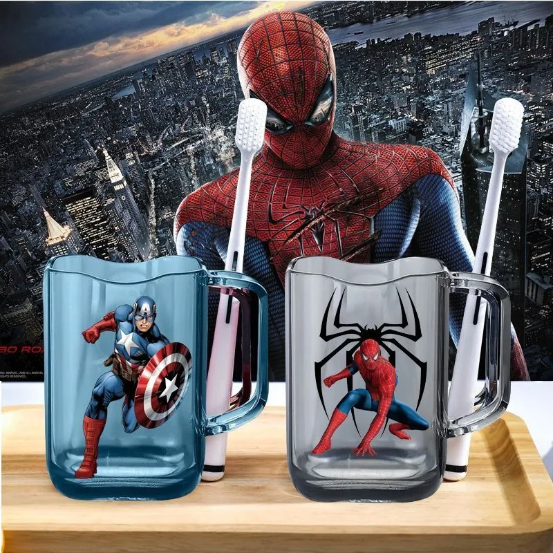 スパイダーマン漫画プリント高探しマウスウォッシュカップ、耐久性のあるプラスチック製ウォーターカップ、学生の歯ブラシシリンダー、家庭用