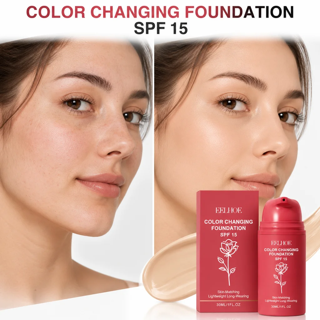 Korean Color Changing Foundation SPF Hydrating Liquid Concealer Self-Adjusting Skin Tone Full Coverage Dewy Natural Mature Skin