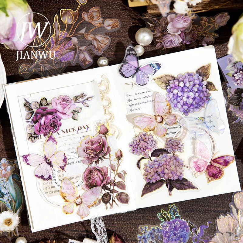 JIANWU 20 Sheets Speak To Flower Series Vintage Plant Bronzing Decor Material PET Sticker Creative DIY Journal Stationery