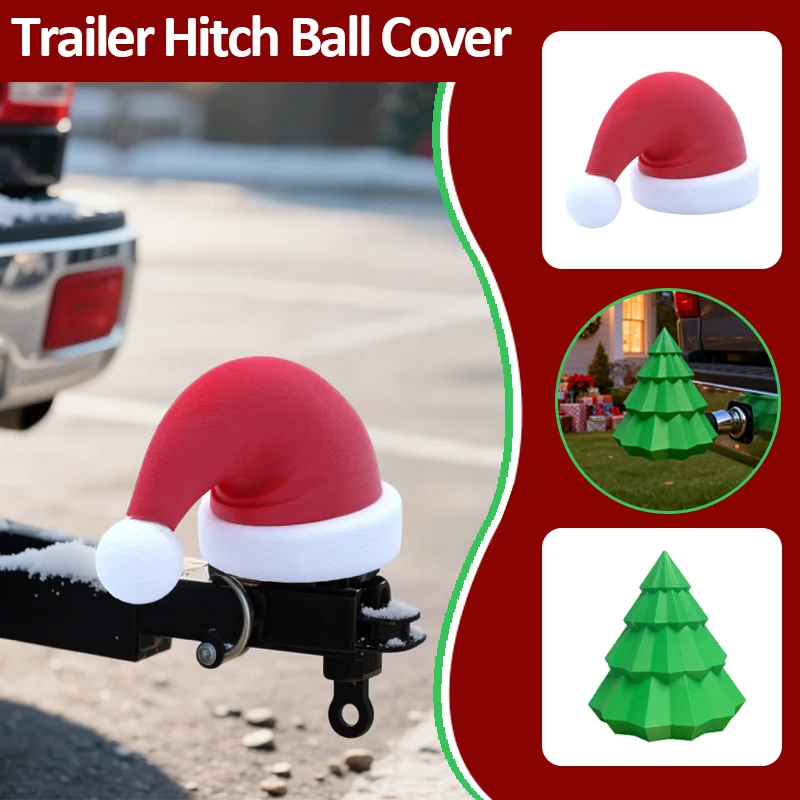Car Trailer Hitch Ball Cover Trailer Coupling Cap Christmas Hat and Tree Prevent Receiver Tube From Rusting