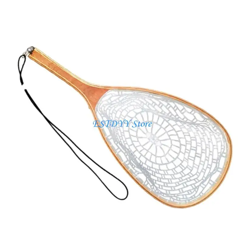 G6DE Fly Fishing Landing Net Fishes Catching Releasing Net Tool with Rubber Mesh Netting Fishing Accessories Enduring - view 4