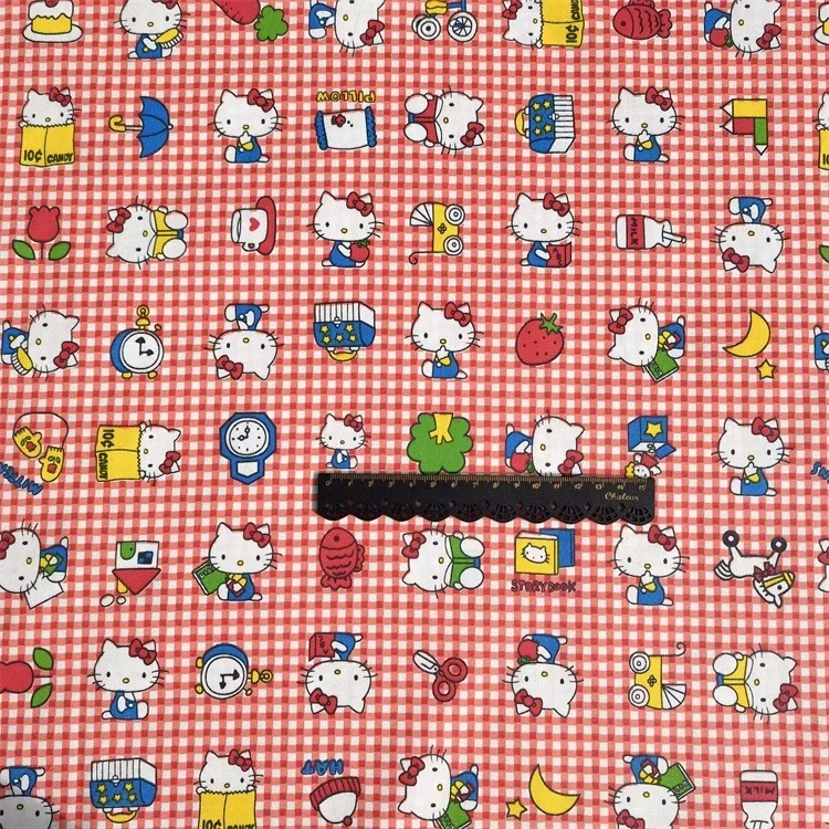 45x160cm szerokość Sanrio Hello Kitty Chequer 100 tkanina bawełniana na DIY patchworkowy materiał tekstylny odzież domowa materiał do szycia