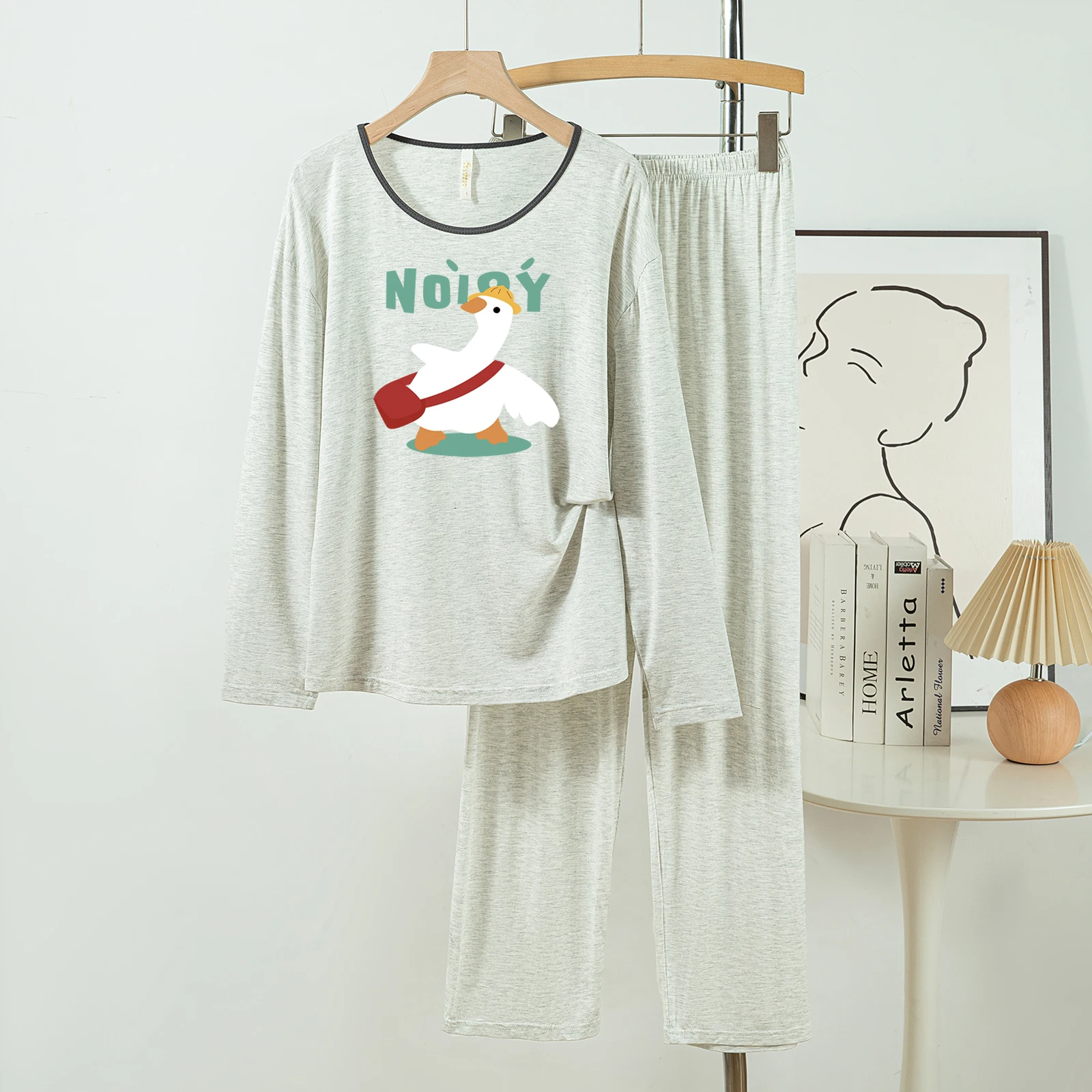 

5181-274 Повседневные и удобные пижамы из модального хлопка для женщин, новые весенне-осенние длинные брюки с длинными рукавами, однотонные повседневные