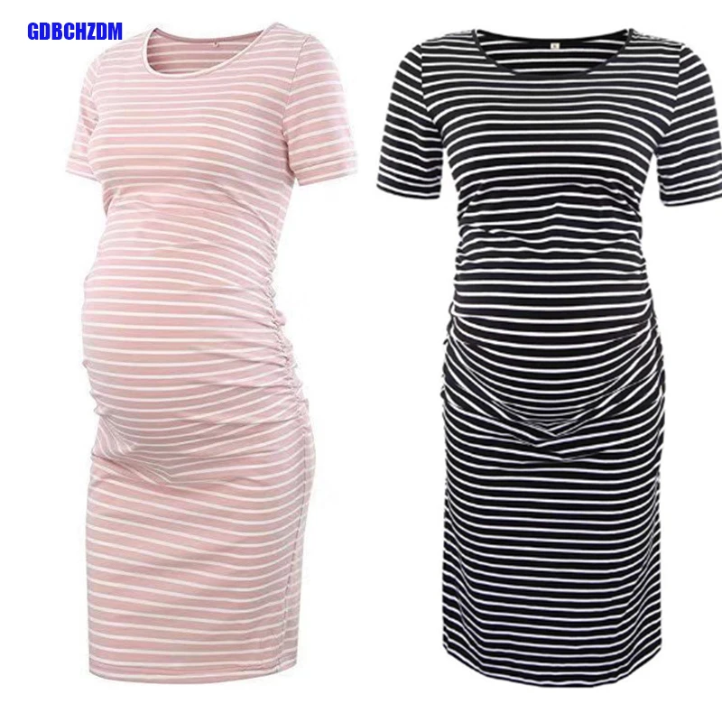 

Maternity Dresses Women Side Ruched Pregnany Dress Bodycon Pregnant Clothes Casual Mama Short Sleeve Wrap Baby Showers