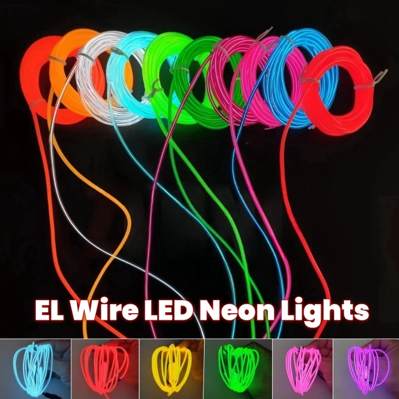 3m/roll Flexible EL Wire LED Neon Light Battery Powered Glowing Rope Cable For Car DIY Clothes Party Decor Backlight Strip Light